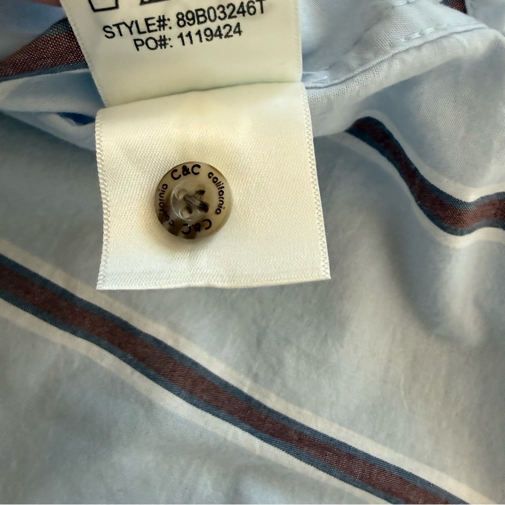 C & C California | NWT 100% Blue and Brown Stripe 100% Cotton Button Down Shirt - Picture 8 of 9